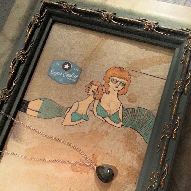 Today's match: "Sugar Cookies" by Jody Joldersma, 2013, acrylic & paper on wood in gorgeous ornate frame, $80. Paired with a sparkling Labradorite "Astronomy" pendant by @foamywader, $48. Beauties! Both available online, free shipping within the US with code SHOPSMALL #miniatureart #acrylic #mixedmedia #sugarcookies #labradorite #sterling #handmade #jewelry #seattle #ghostgallery #shoplocal #shopsmall
